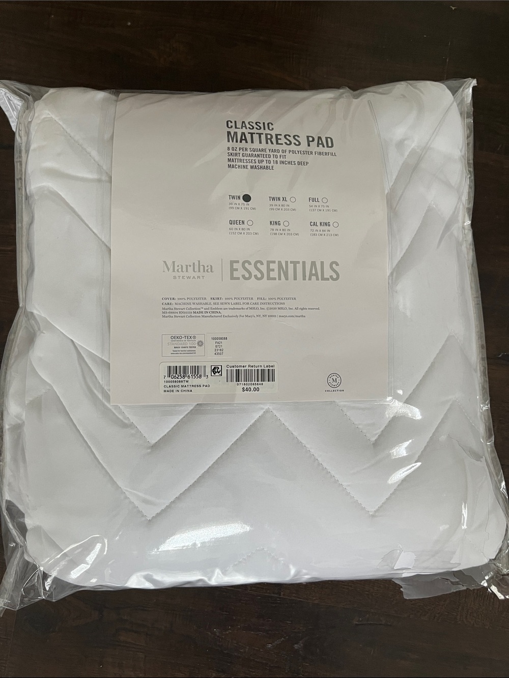 Martha Stewart White Quilted Classic Mattress Pad